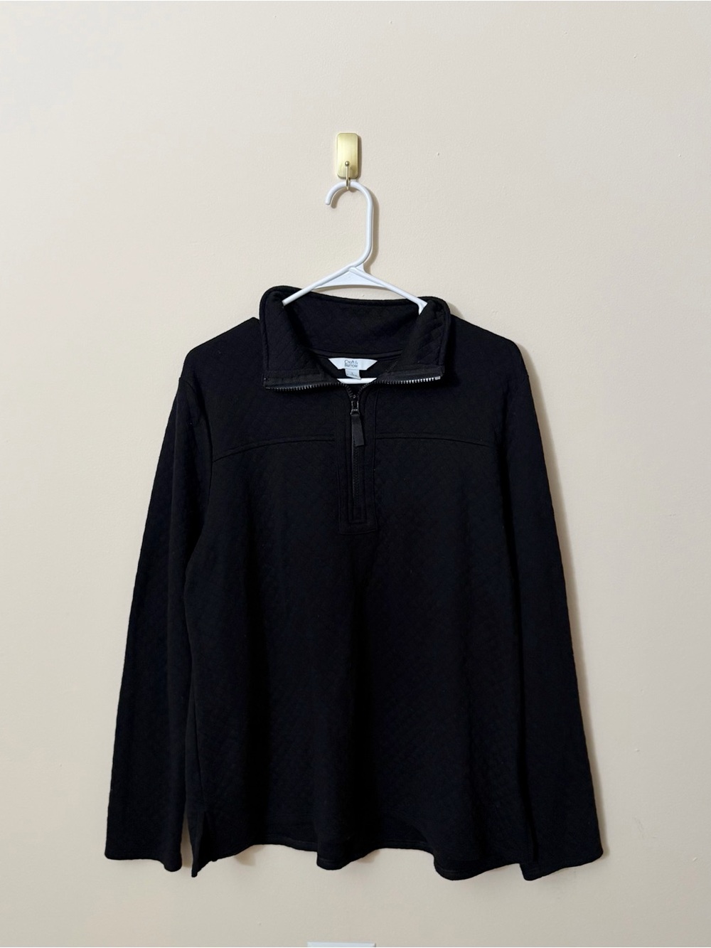 Croft & Barrow Women’s Black Quilted Quarter-Zip Sweatshirt Casual Knit Size L